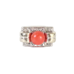 Bague Tank corail diamants en or - Castafiore