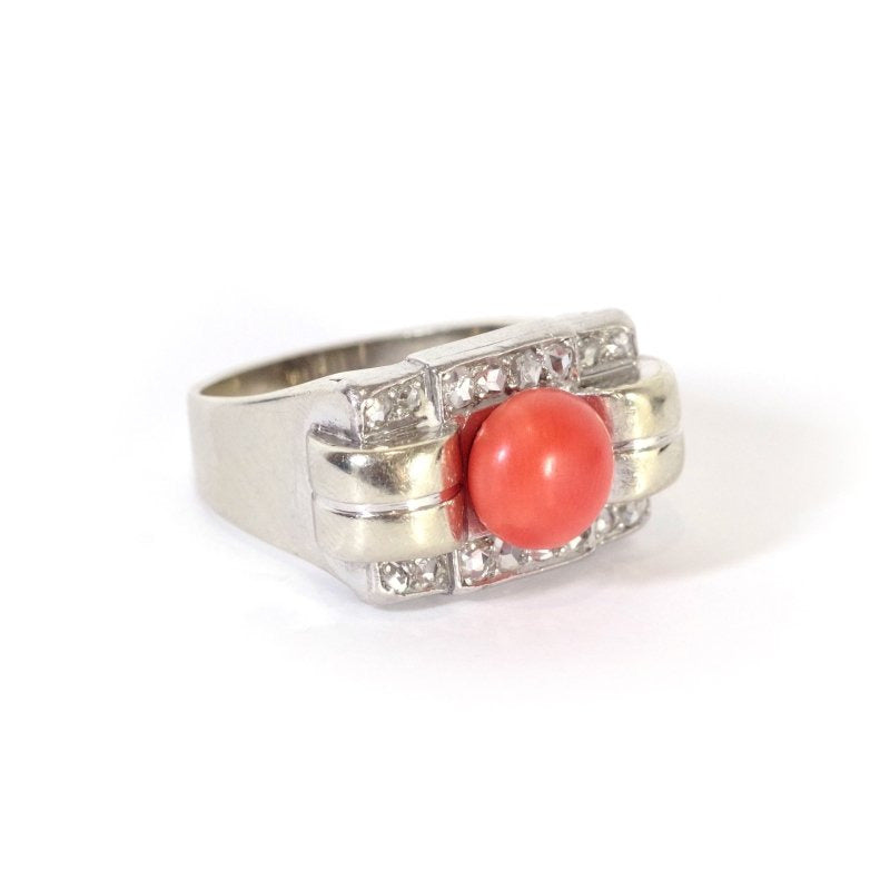 Bague Tank corail diamants en or - Castafiore