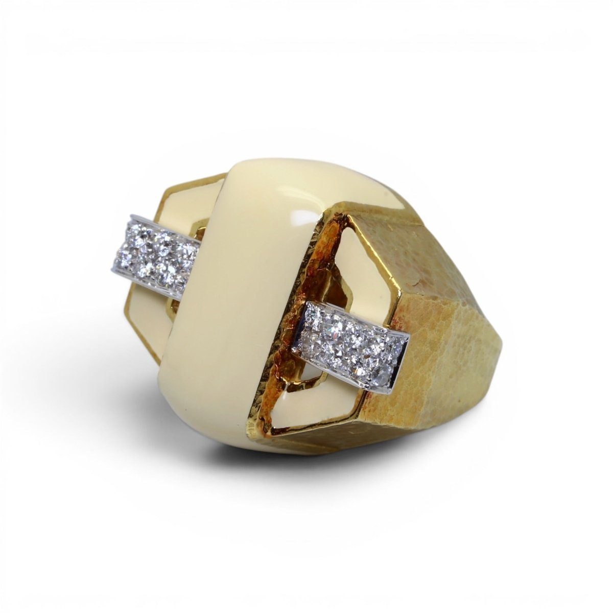 Bague Tank DAVID WEBB en or jaune, émail et diamants - Castafiore