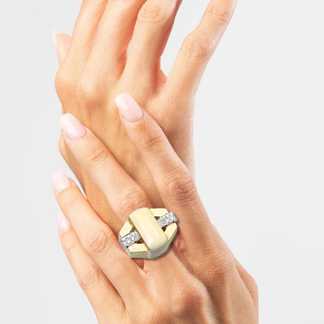 Bague Tank DAVID WEBB en or jaune, émail et diamants - Castafiore