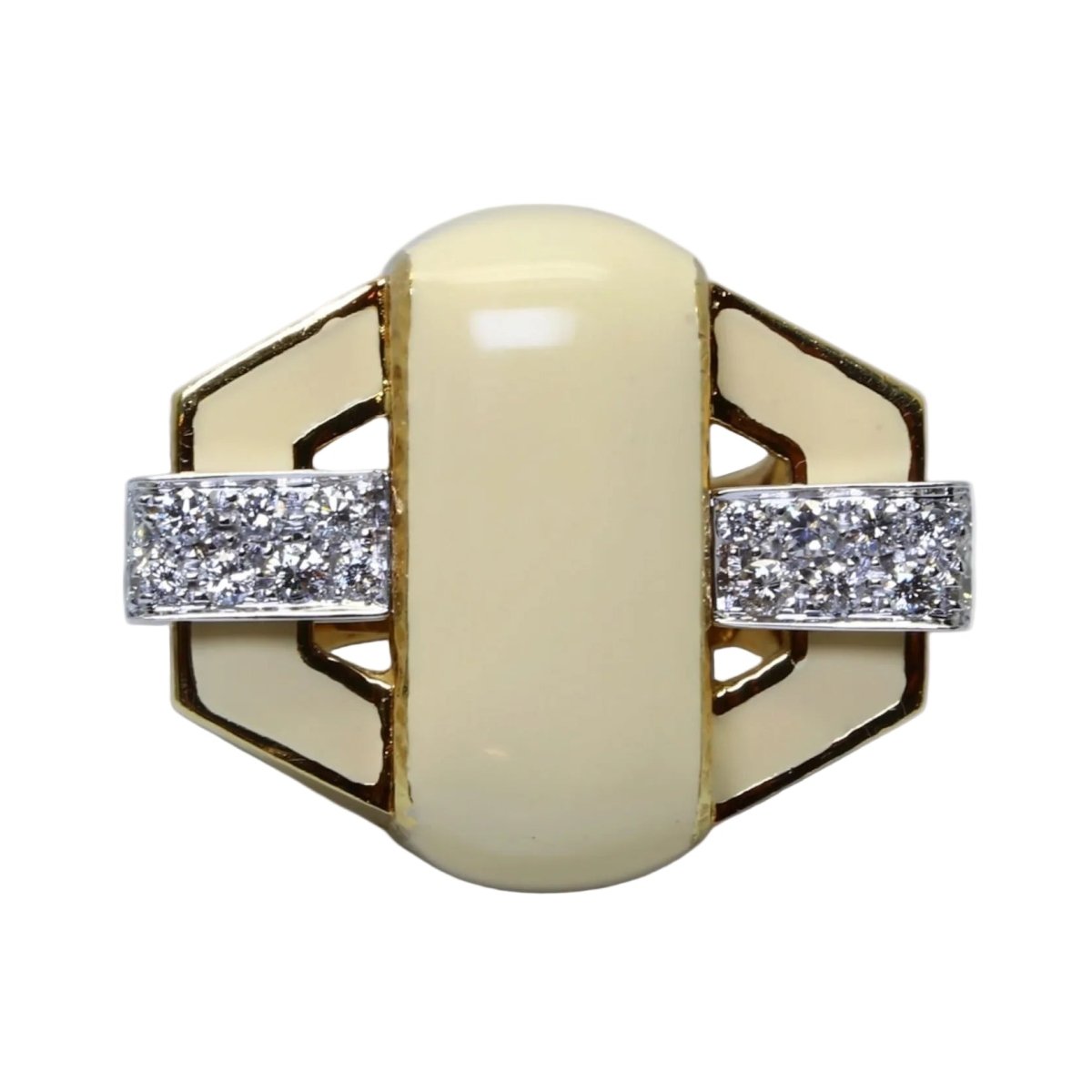 Bague Tank DAVID WEBB en or jaune, émail et diamants - Castafiore