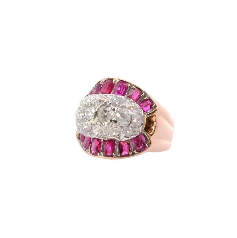 Bague tank diamants et rubis calibrés - Castafiore