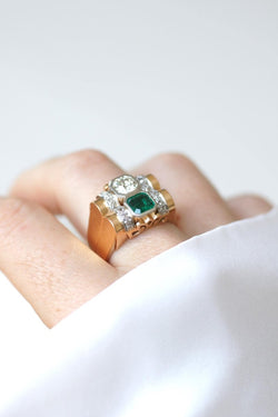 Bague Tank Emeraude Colombienne et Diamants - Castafiore
