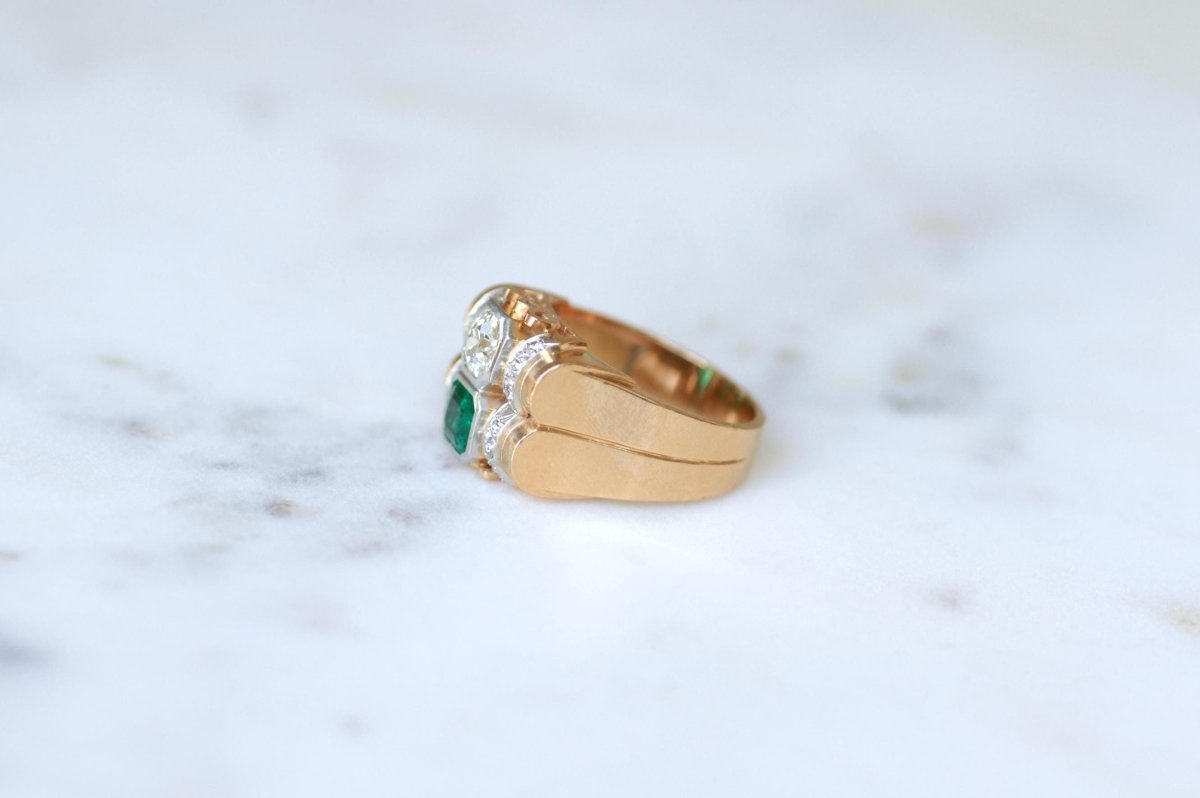 Bague Tank Emeraude Colombienne et Diamants - Castafiore