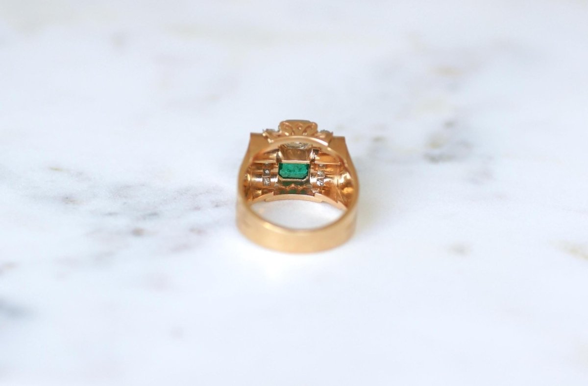 Bague Tank Emeraude Colombienne et Diamants - Castafiore