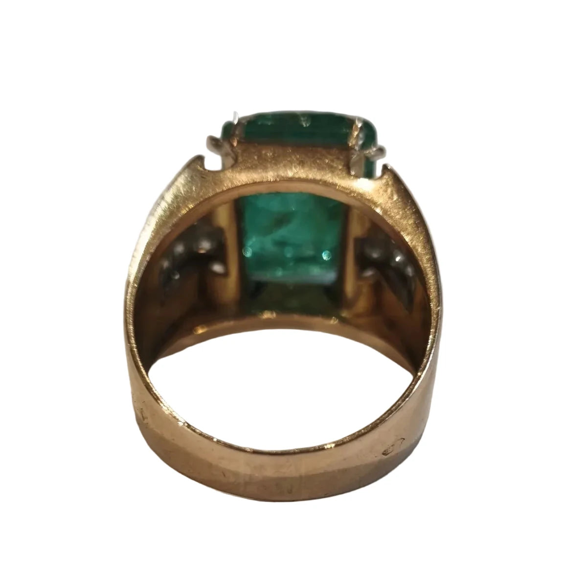Bague tank en en or blanc, or rose, émeraude et diamants - Castafiore