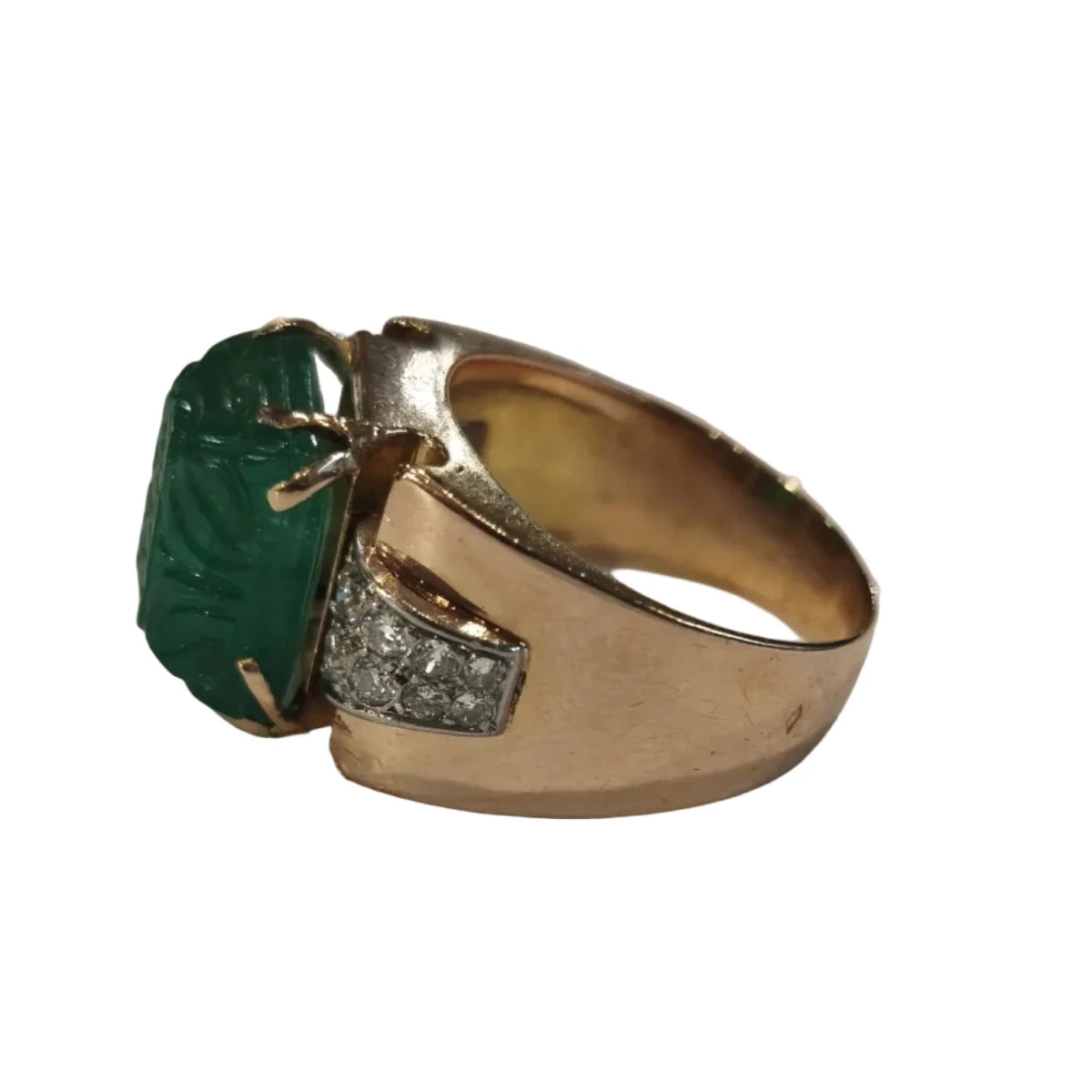 Bague tank en en or blanc, or rose, émeraude et diamants - Castafiore