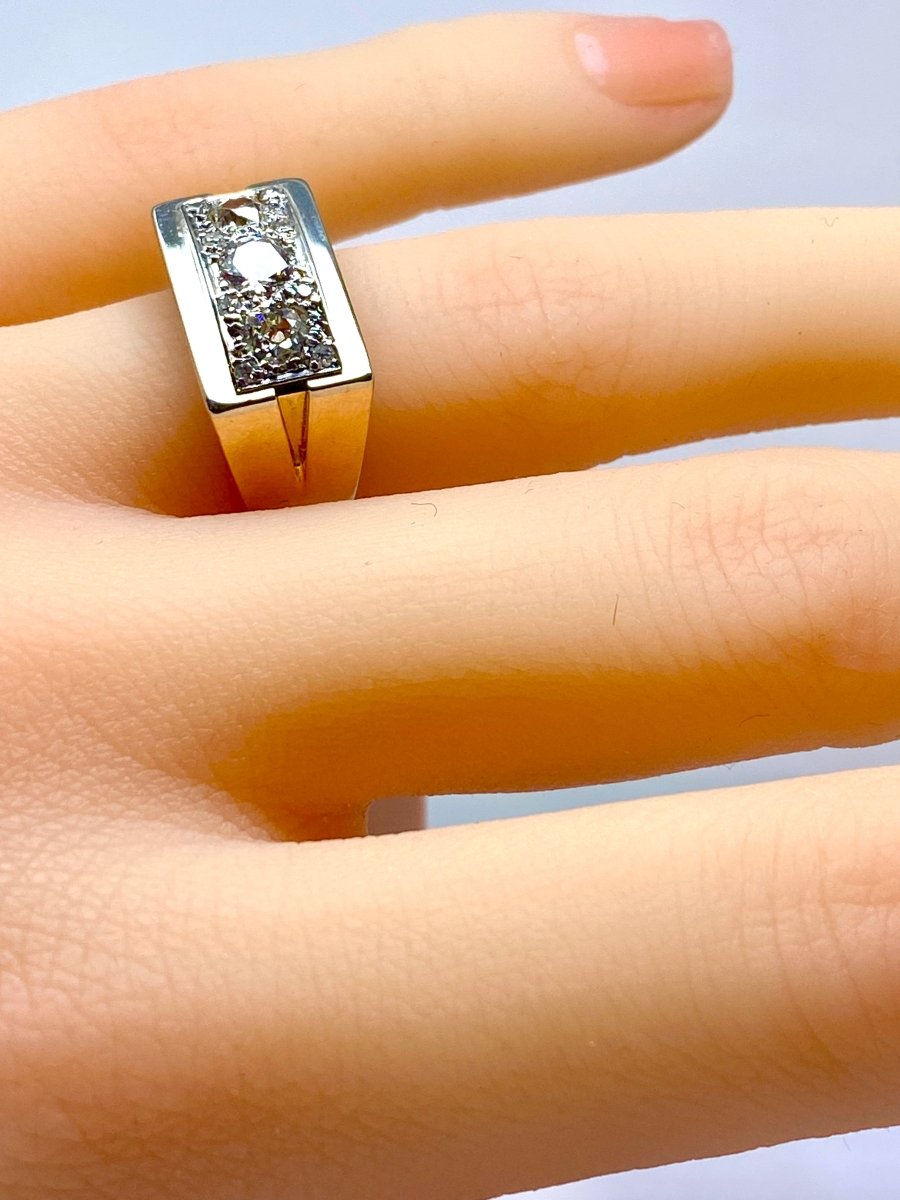 Bague Tank en or 18 carats et platine en diamants - Castafiore