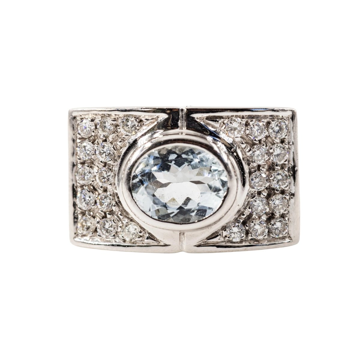 Bague Tank en or blanc, aigue-marine et diamants - Castafiore