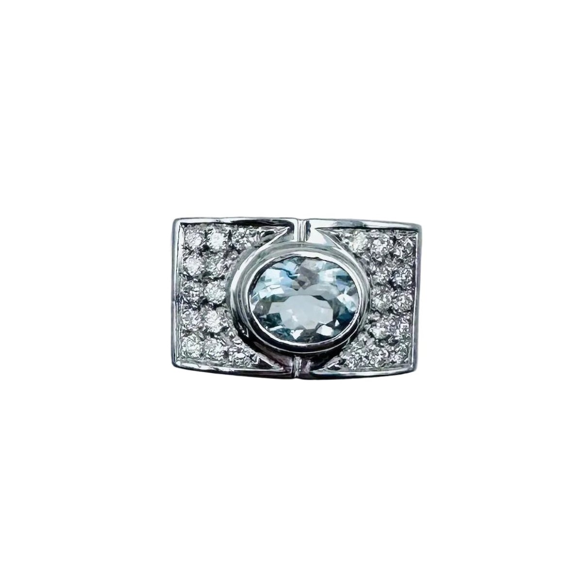 Bague Tank en or blanc, aigue-marine et diamants - Castafiore