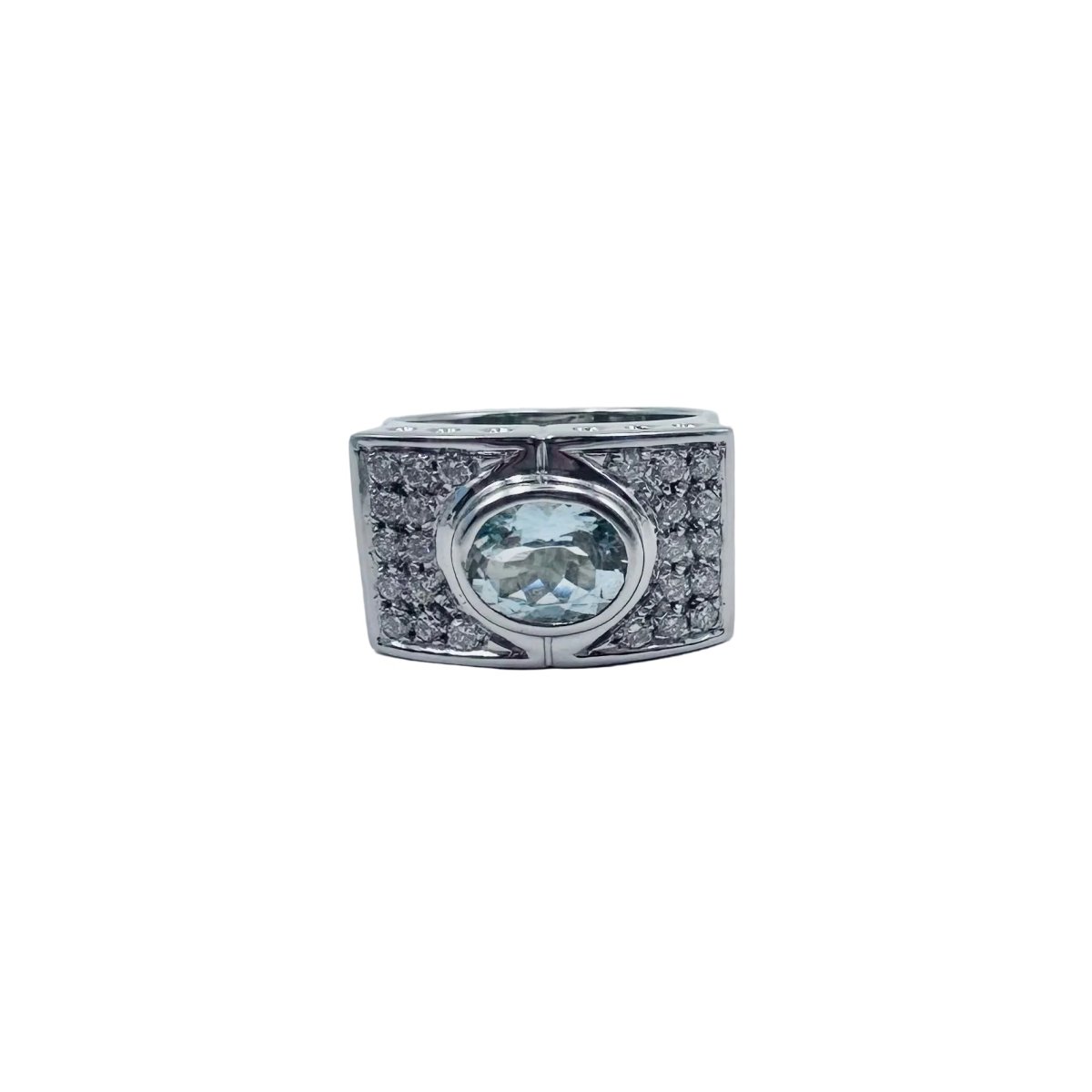 Bague Tank en or blanc, aigue-marine et diamants - Castafiore