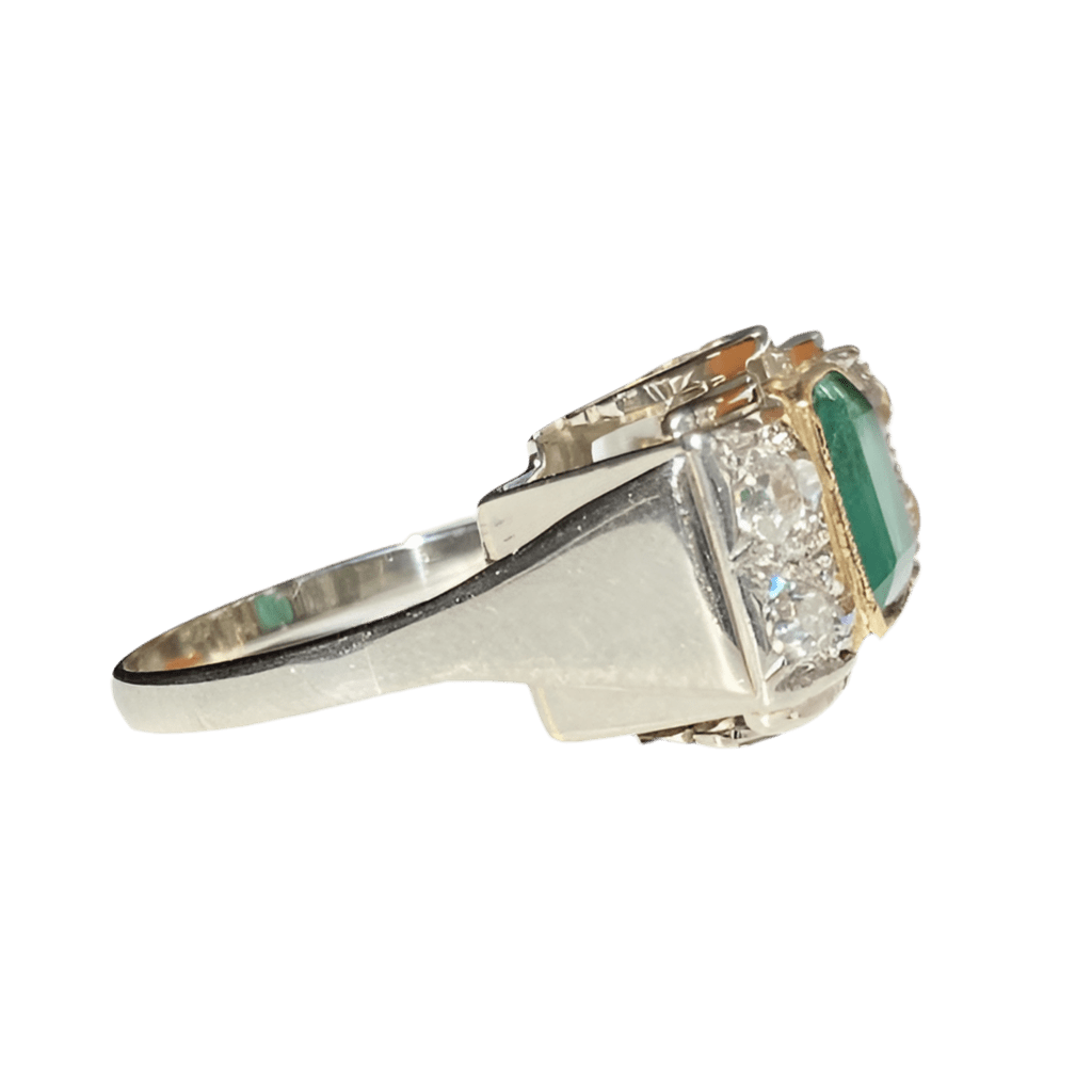 Bague Tank en or blanc, or jaune, émeraude et diamants - Castafiore