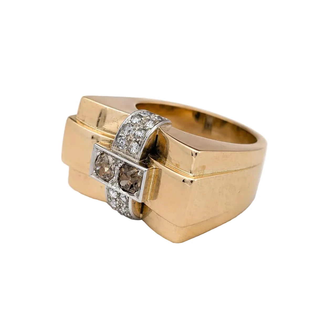 Bague Tank en or blanc, or jaune et diamants - Castafiore
