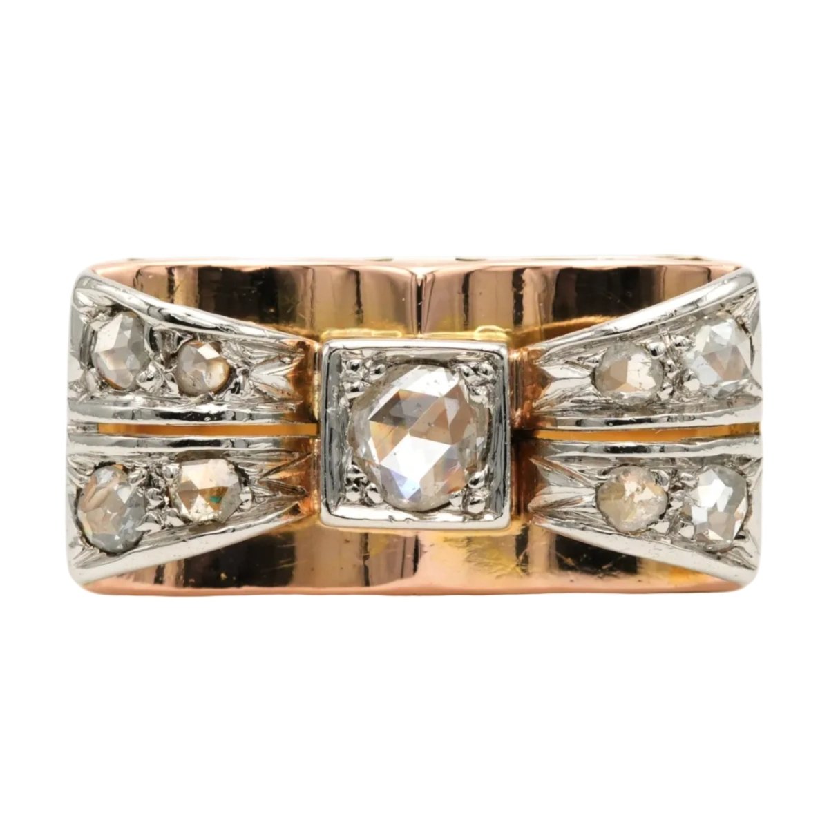 Bague Tank en or blanc, or jaune et diamants - Castafiore