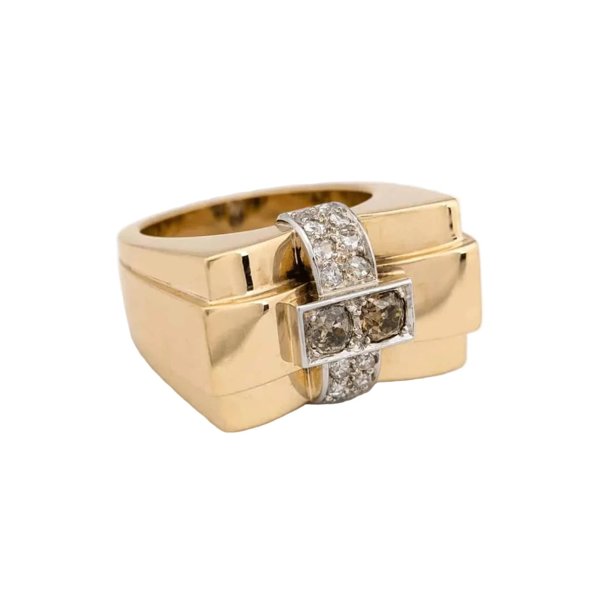 Bague Tank en or blanc, or jaune et diamants - Castafiore