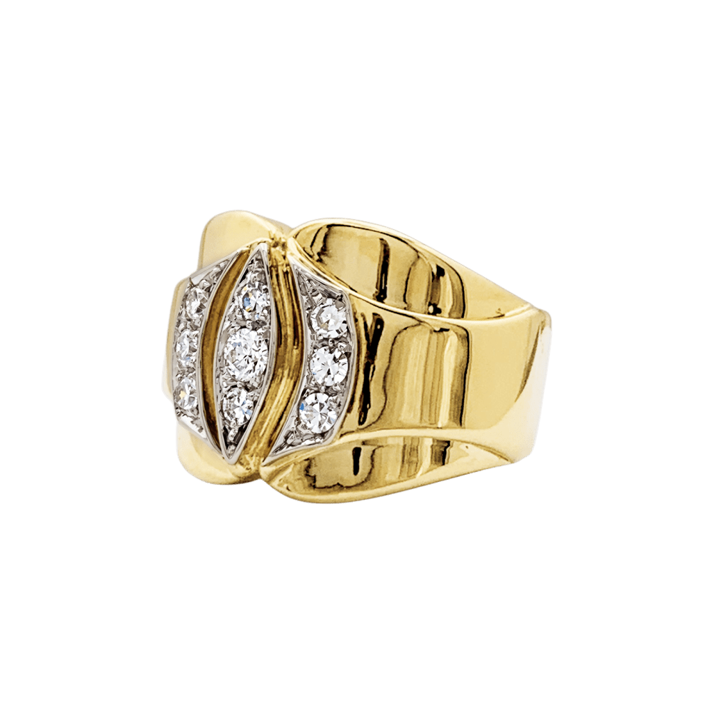 Bague Tank en or blanc, or jaune et diamants - Castafiore