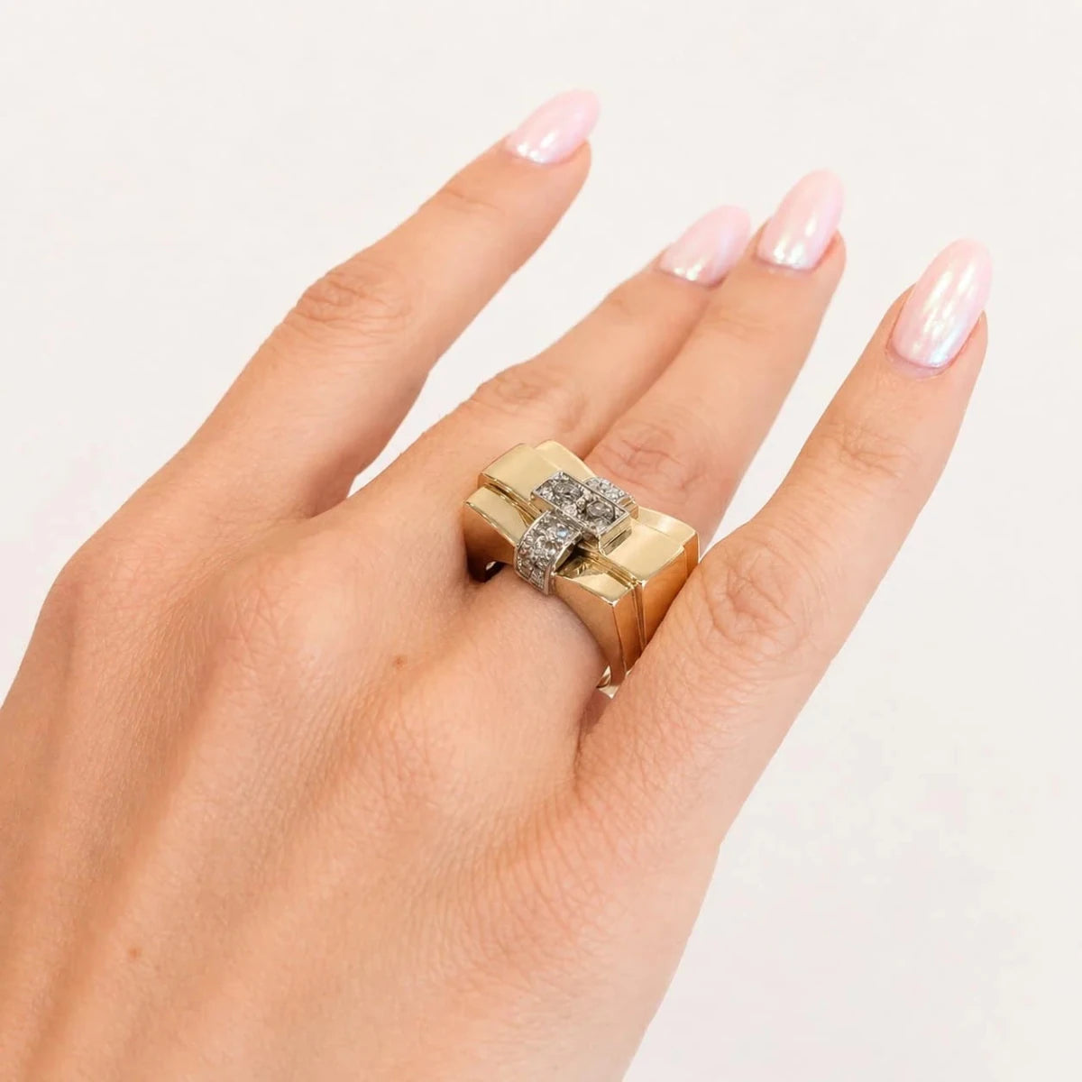 Bague Tank en or blanc, or jaune et diamants - Castafiore