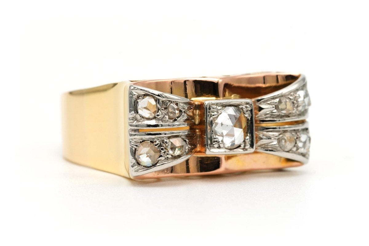 Bague Tank en or blanc, or jaune et diamants - Castafiore