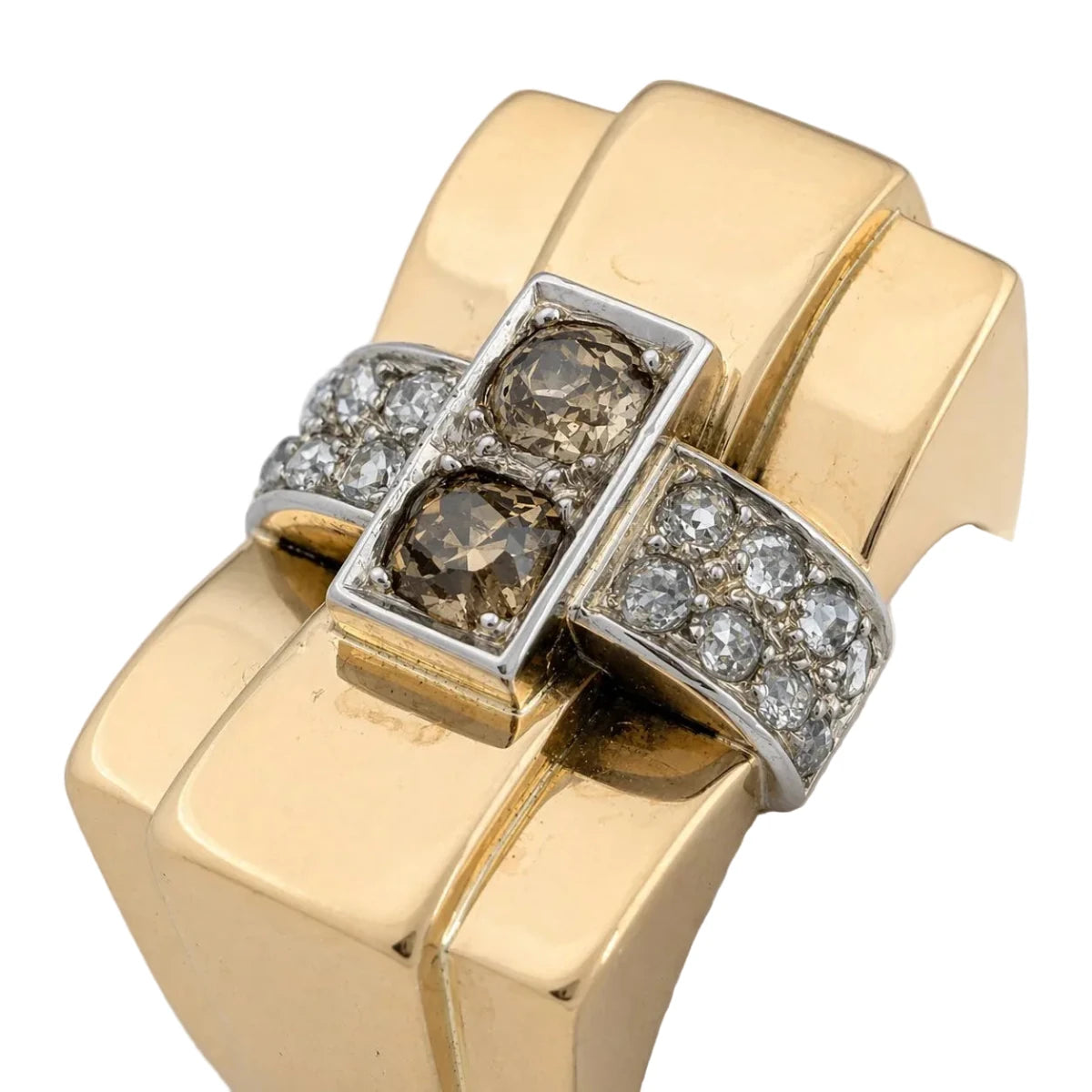 Bague Tank en or blanc, or jaune et diamants - Castafiore