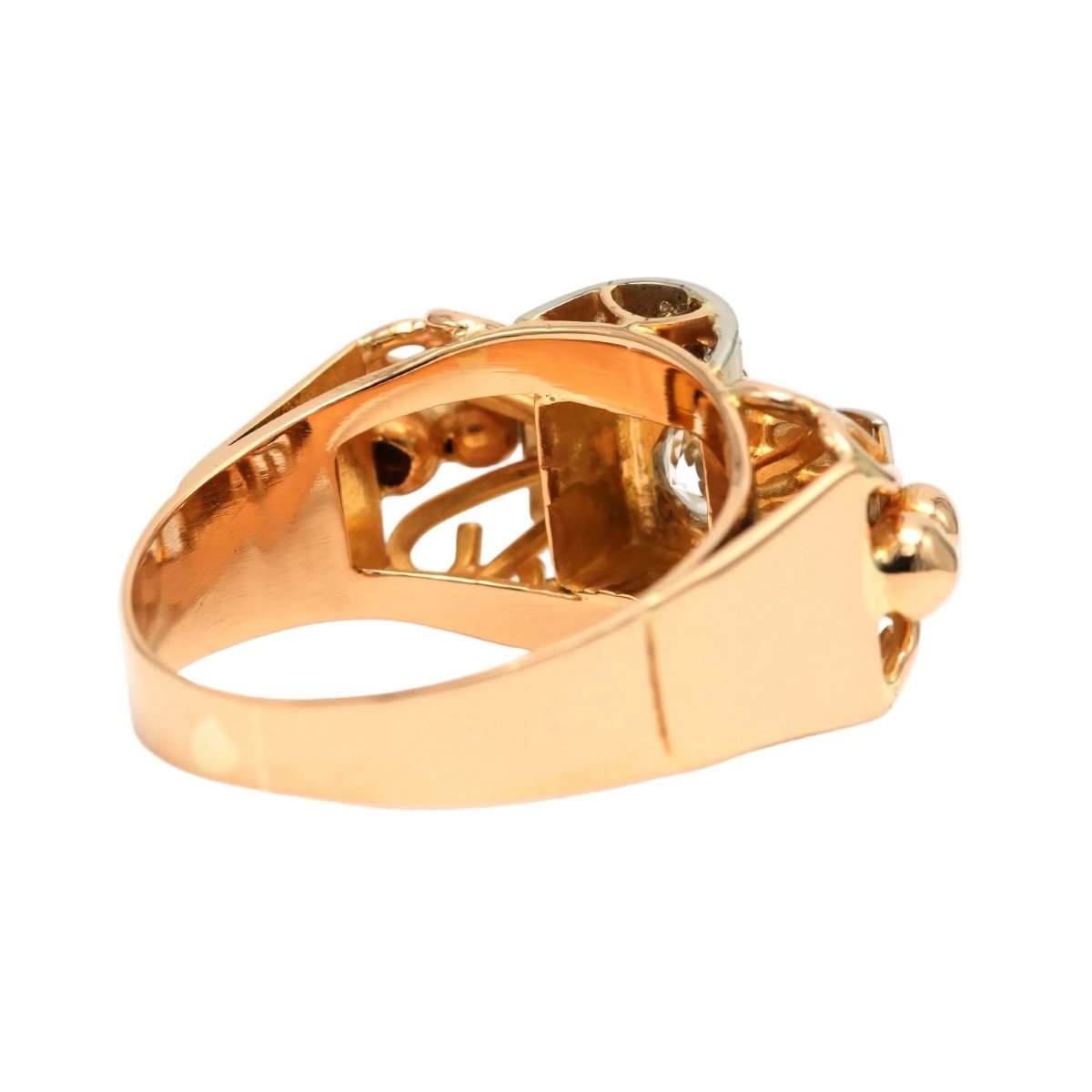 Bague Tank en or blanc, or jaune et zirconiums - Castafiore