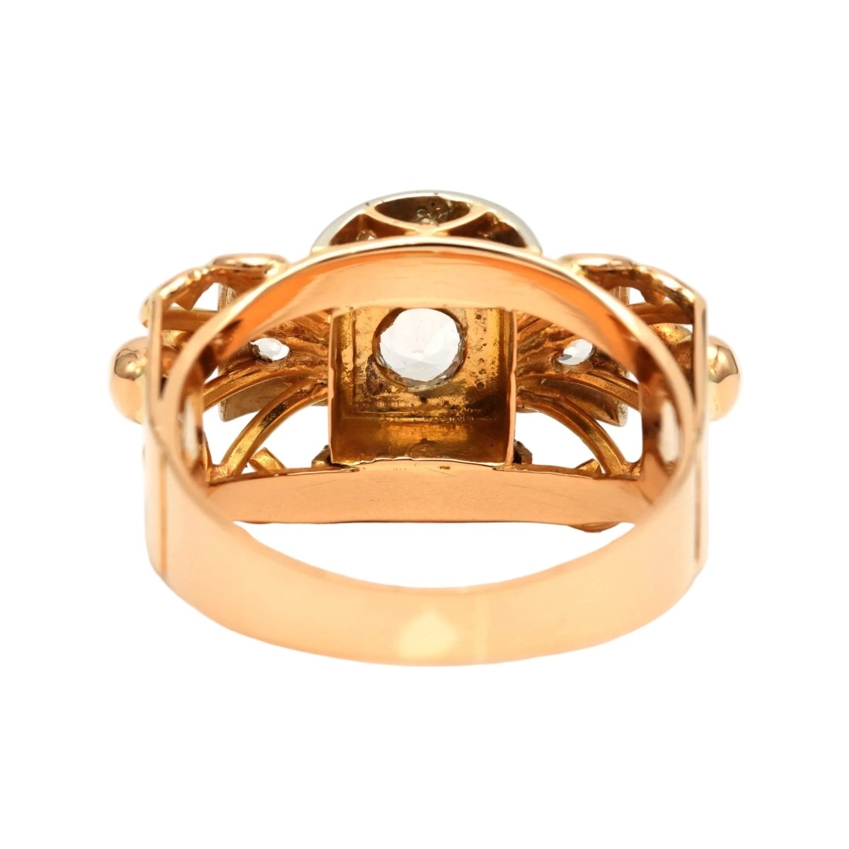 Bague Tank en or blanc, or jaune et zirconiums - Castafiore