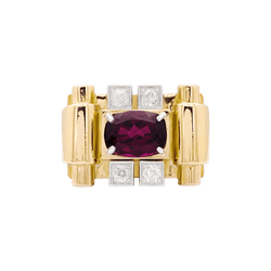 Bague Tank en or blanc, or jaune, grenat et diamants - Castafiore