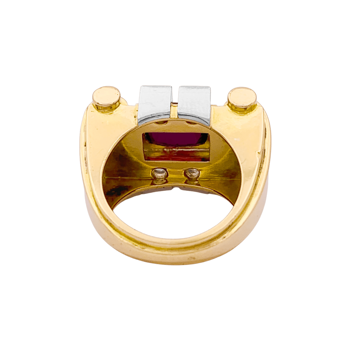 Bague Tank en or blanc, or jaune, grenat et diamants - Castafiore