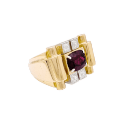 Bague Tank en or blanc, or jaune, grenat et diamants - Castafiore