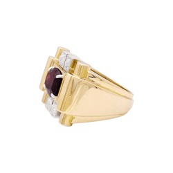 Bague Tank en or blanc, or jaune, grenat et diamants - Castafiore