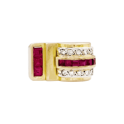 Bague Tank en or blanc, or jaune, rubis et diamants - Castafiore