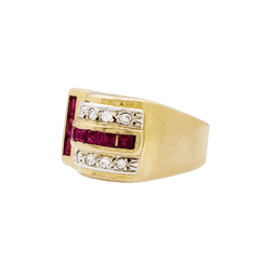 Bague Tank en or blanc, or jaune, rubis et diamants - Castafiore