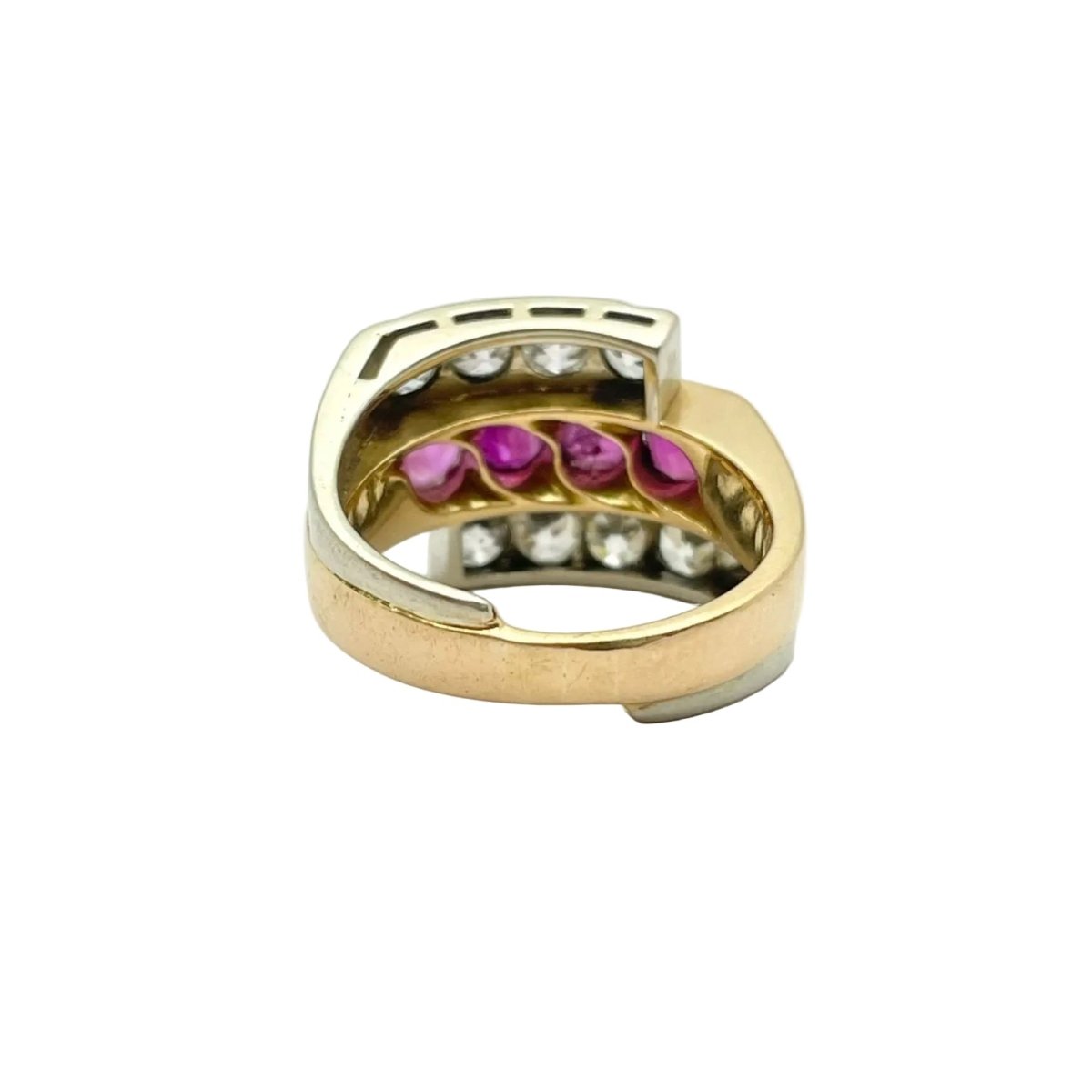 Bague Tank en or blanc, or jaune, rubis et diamants - Castafiore