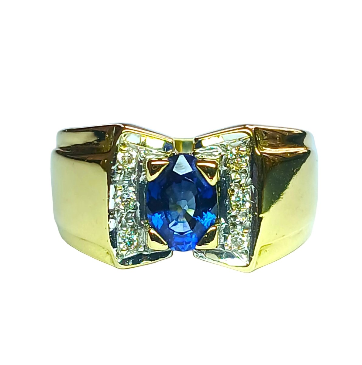 Bague Tank en or blanc, or jaune, saphir et diamants - Castafiore