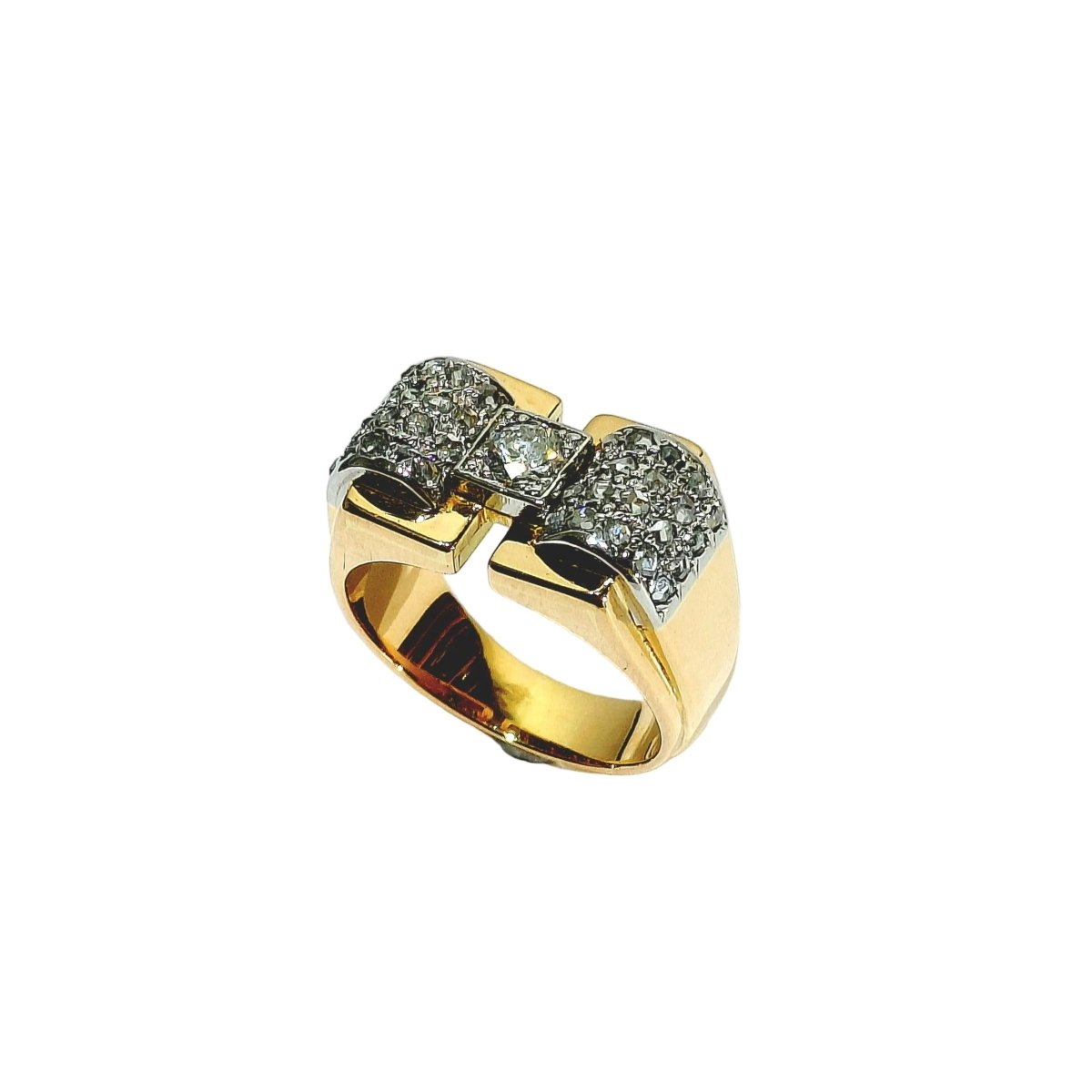 Bague Tank en or blanc, or rose et diamants - Castafiore