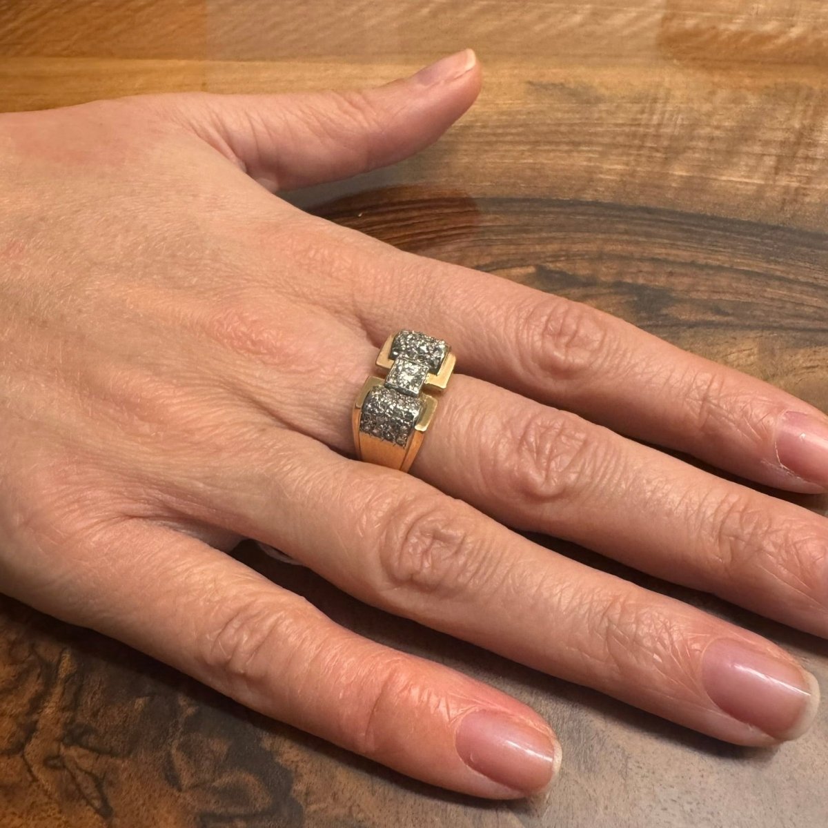 Bague Tank en or blanc, or rose et diamants - Castafiore