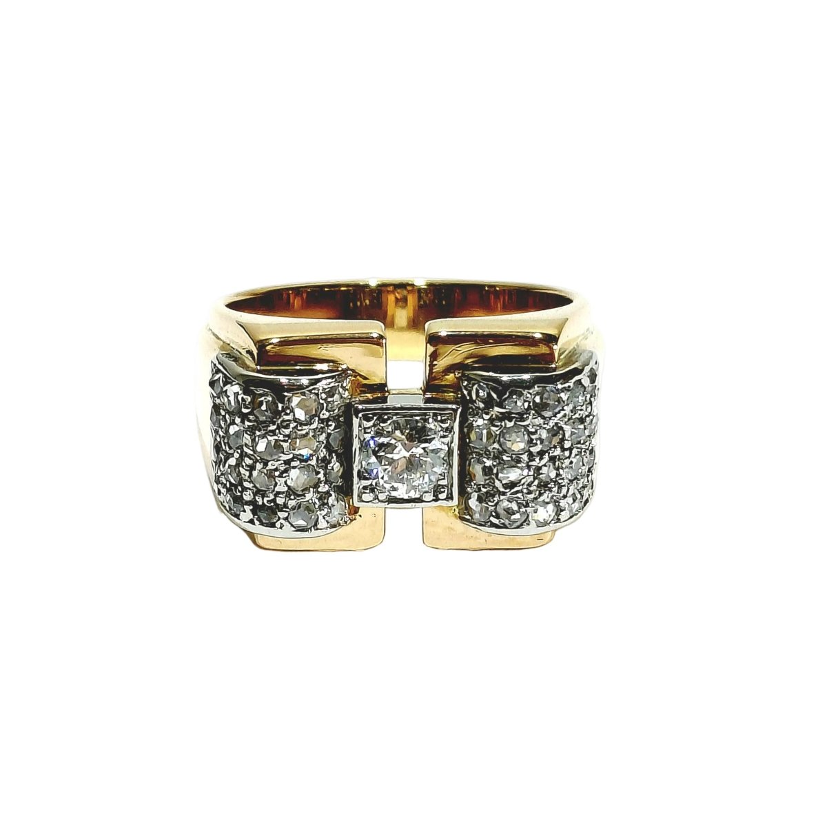 Bague Tank en or blanc, or rose et diamants - Castafiore