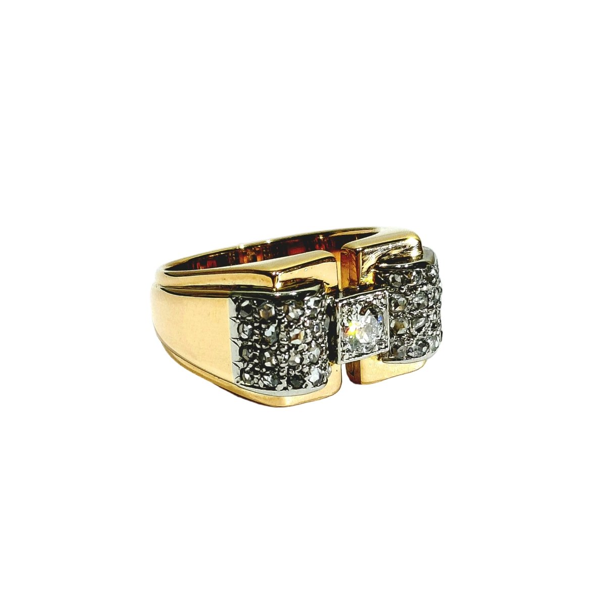 Bague Tank en or blanc, or rose et diamants - Castafiore