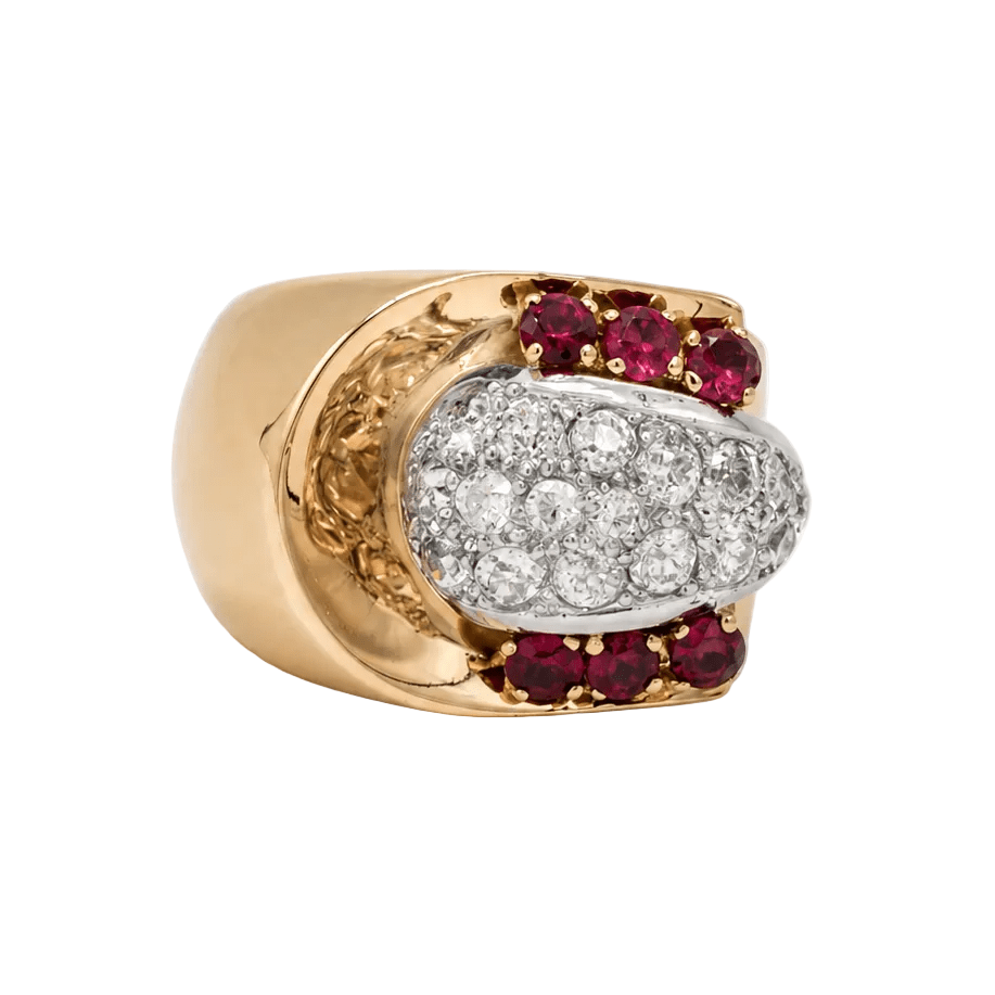 Bague Tank en or blanc, or rose, rubis et diamants - Castafiore