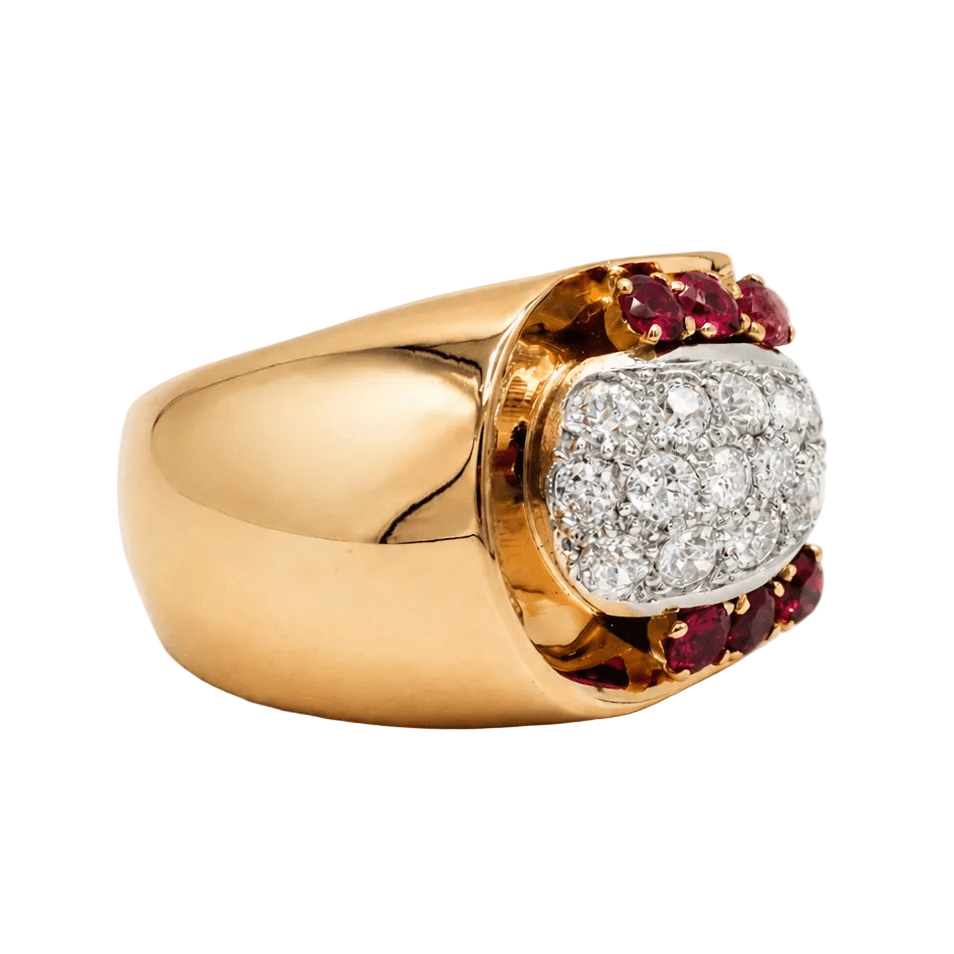 Bague Tank en or blanc, or rose, rubis et diamants - Castafiore