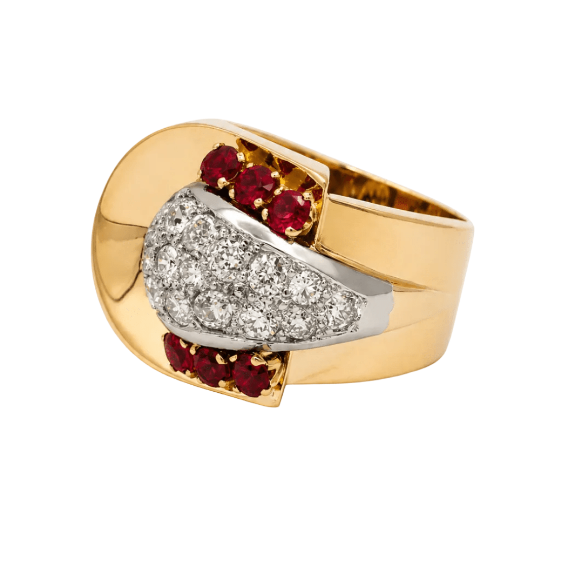 Bague Tank en or blanc, or rose, rubis et diamants - Castafiore