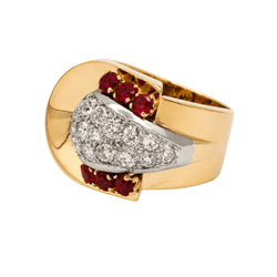 Bague Tank en or blanc, or rose, rubis et diamants - Castafiore