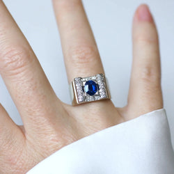 Bague Tank en or blanc, platine, saphir et diamants - Castafiore