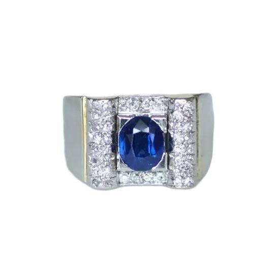 Bague Tank en or blanc, platine, saphir et diamants - Castafiore
