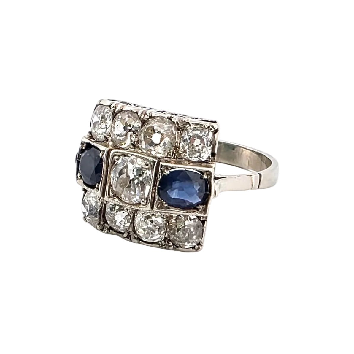 Bague Tank en or blanc, saphirs et diamants - Castafiore