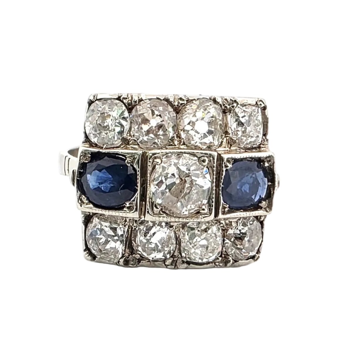 Bague Tank en or blanc, saphirs et diamants - Castafiore