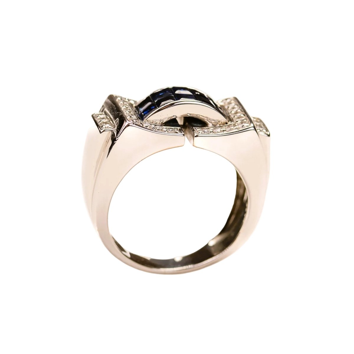 Bague Tank en or blanc, saphirs et diamants - Castafiore