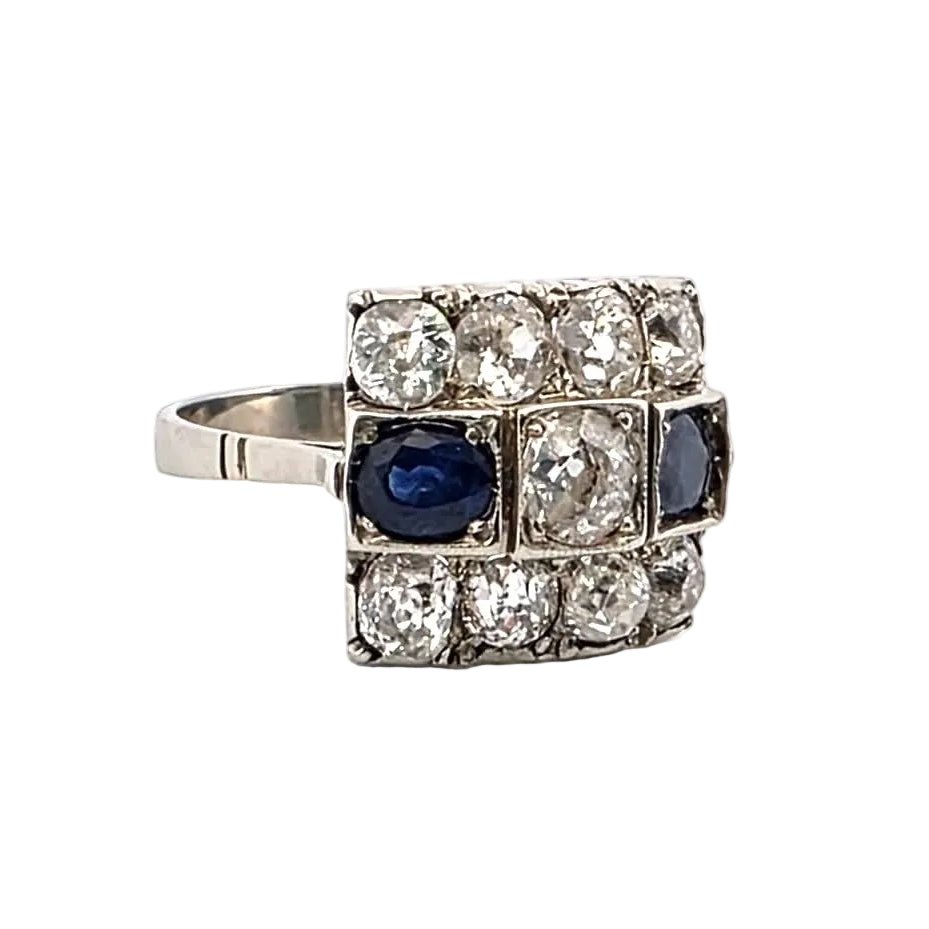 Bague Tank en or blanc, saphirs et diamants - Castafiore