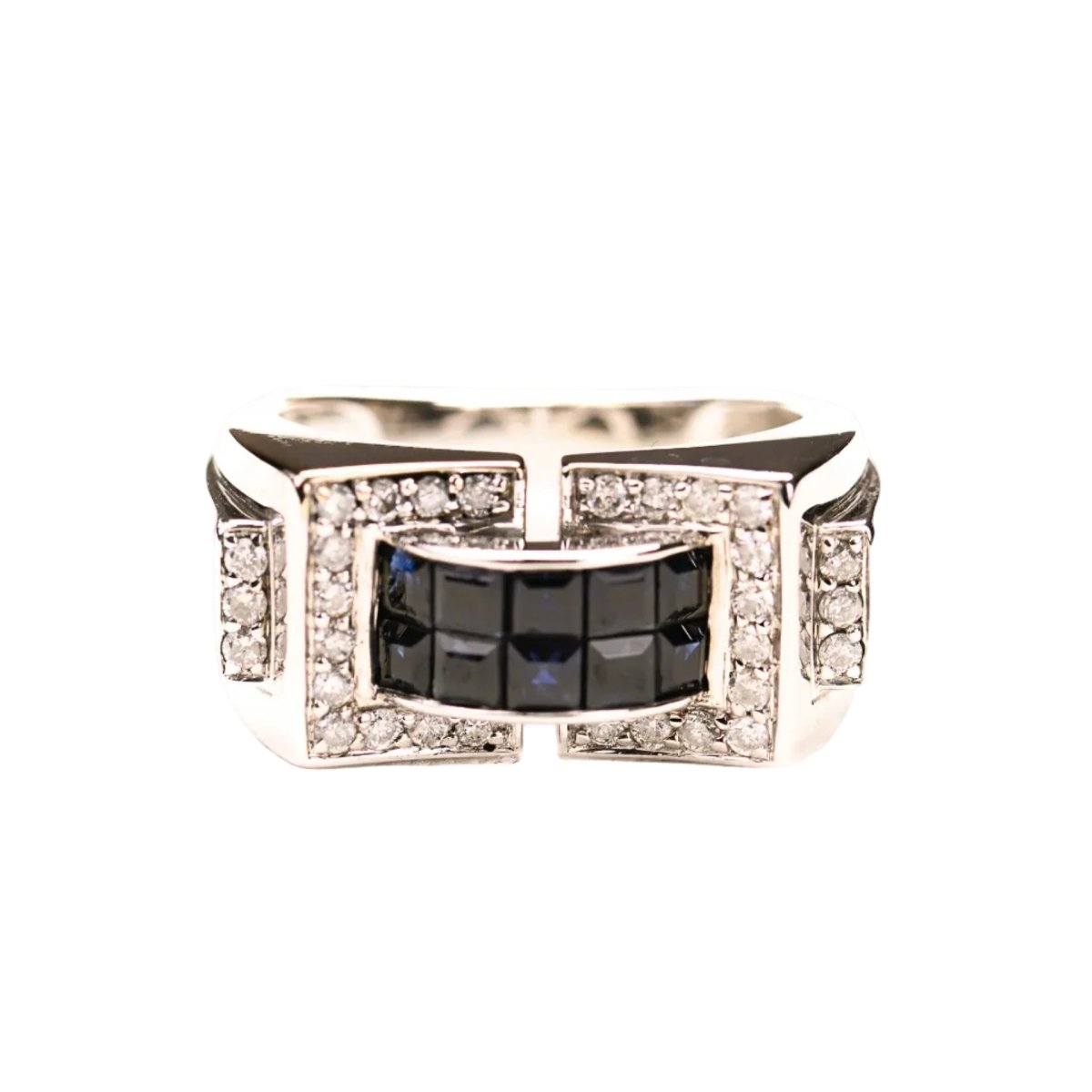 Bague Tank en or blanc, saphirs et diamants - Castafiore