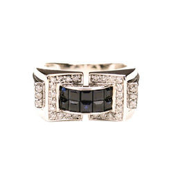 Bague Tank en or blanc, saphirs et diamants - Castafiore