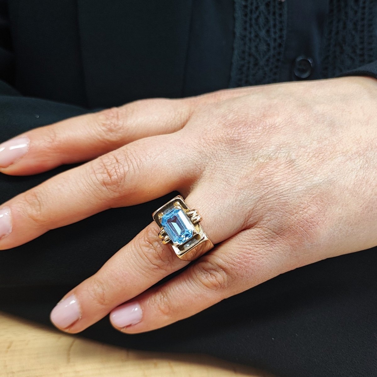 Bague Tank en or et aigue - marine - Castafiore